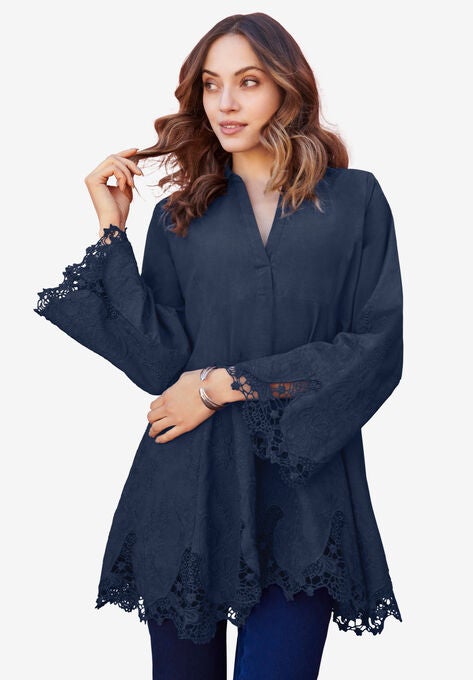 Embroidered Fit-and-Flare Tunic, NAVY, hi-res image number null