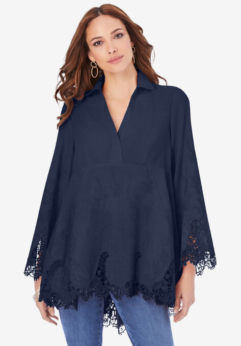 Embroidered Fit-and-Flare Tunic, NAVY, hi-res image number null