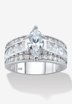 4.60 Cttw. Marquise-Cut Cubic Zirconia Platinum-Plated Sterling Silver Engagement Ring