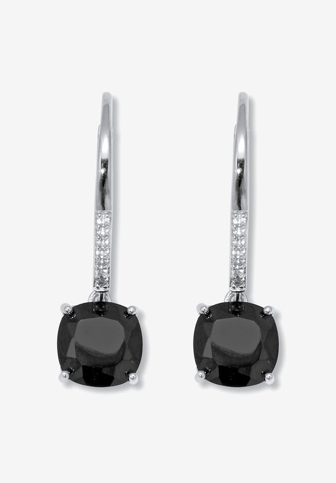 .14 Tcw Cushion Cut Genuine Black Spinel Sterling Silver Hoop Earrings, 22Mm, BLACK, hi-res image number 0