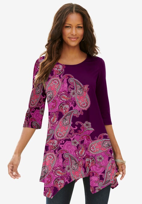 Printed Handkerchief-Hem Tunic, BERRY ROMANTIC PAISLEY, hi-res image number null
