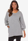 Blouson Sleeve High-Low Sweatshirt, MEDIUM HEATHER GREY, hi-res image number null