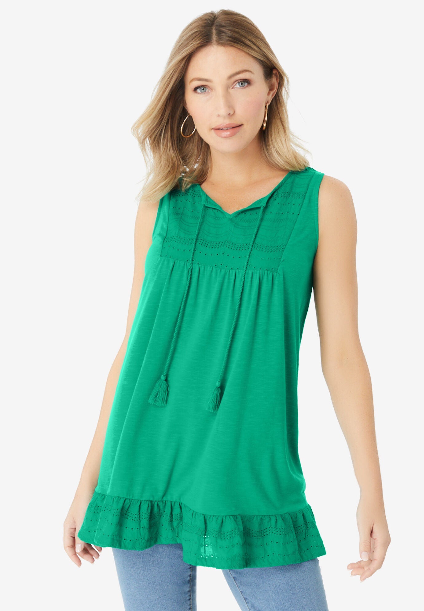 Gwena Cotton Eyelet Tee - Emerald
