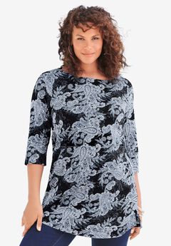 Plus Size Cotton Ultimate Boatneck Tunic with Side Slits