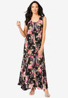 Button-Front Crinkle Dress with Princess Seams, PINK PAINTED FLORAL, hi-res image number null