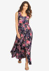 Button-Front Crinkle Dress with Princess Seams, PINK PAINTED FLORAL, hi-res image number null