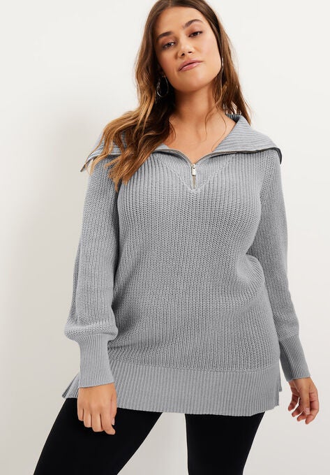 Half-Zip Sweater, MEDIUM HEATHER GREY, hi-res image number null
