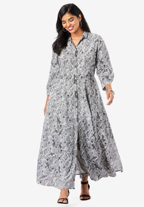 Flowing Button Front Dress Plus Size Casual Dresses Roaman S