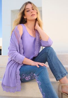 Crochet Trim Pointelle Cardigan
