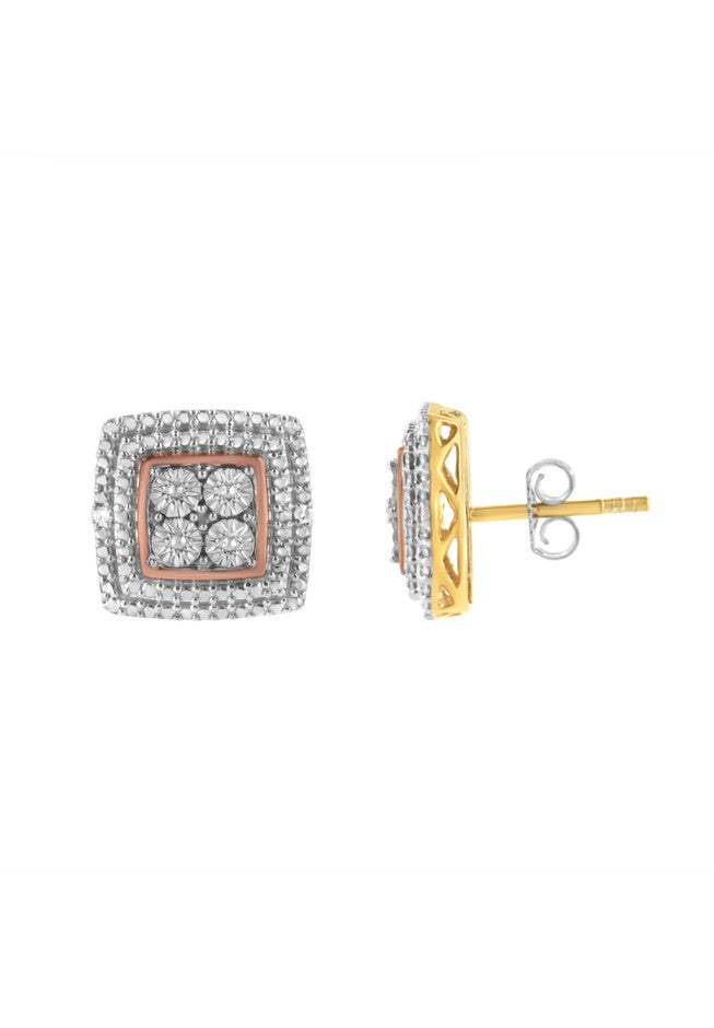 Gold Over Sterling Silver Diamond Accent Earrings, YELLOW WHITE ROSE GOLD, hi-res image number 0