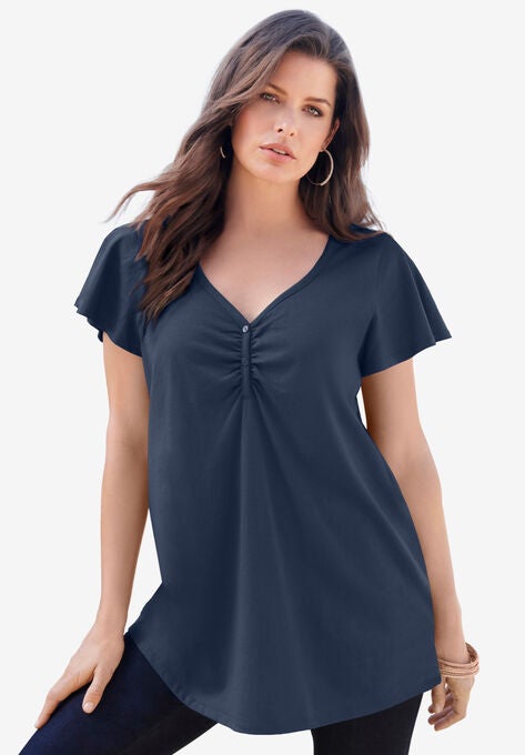 Flutter-Sleeve Sweetheart Ultimate Tee, NAVY BLUE, hi-res image number null