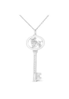 Sterling Silver Diamond Accent Capricorn Zodiac Key Pendant Necklace