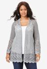 Bell-Sleeve Pointelle Cardigan, HEATHER GREY, hi-res image number null
