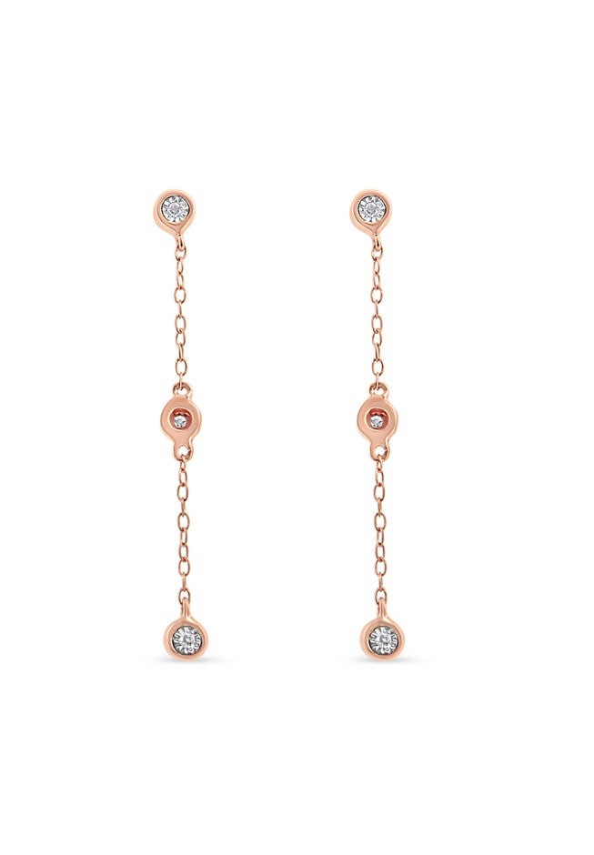 Rose Gold Over Silver 1/15 Cttw Diamond Dangle Earring, , alternate image number 2