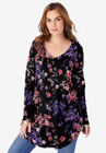 V-Neck Thermal Tunic, BLACK GARDEN FLOWERS, hi-res image number null