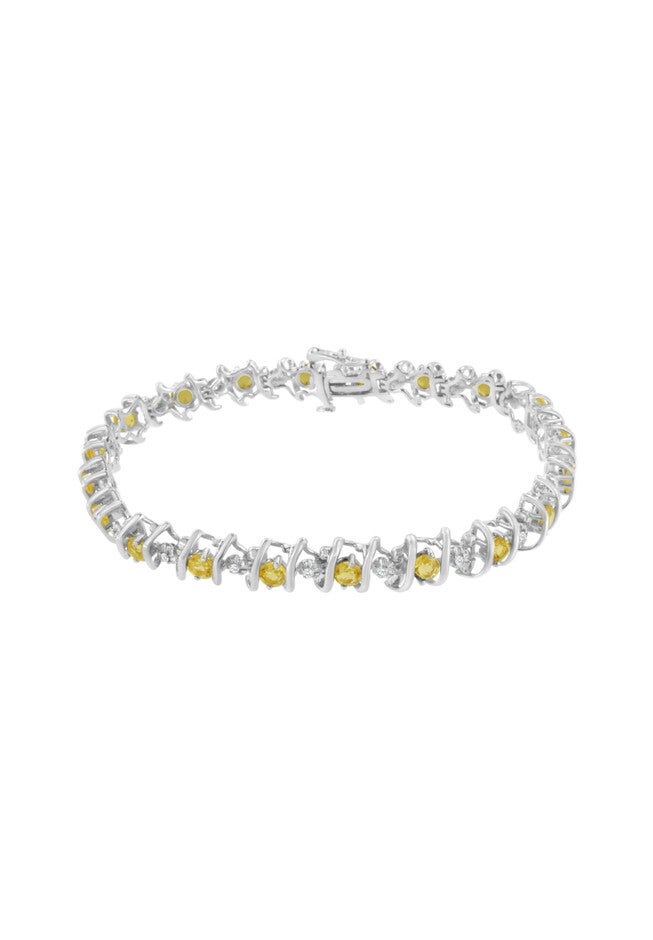 Sterling Silver Gemstone & Round Diamond Tennis Bracelet Citrine November Birthstone, , on-hover image number null