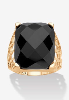 Emerald Cut Genuine Black Onyx 14K Yellow Gold-Plated Sterling Silver Ring