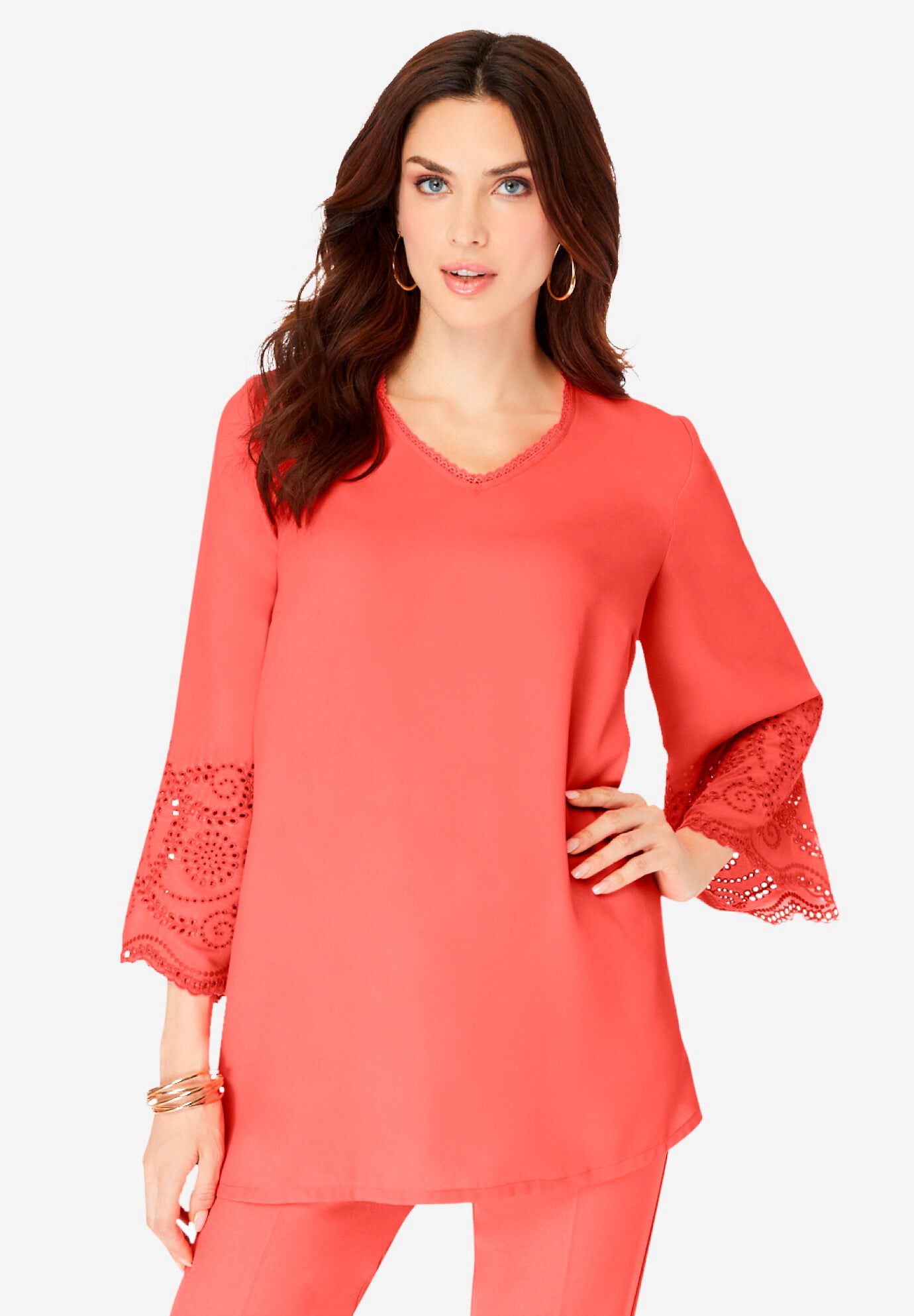Eyelet Georgette Tunic, SUNSET CORAL, hi-res image number 0