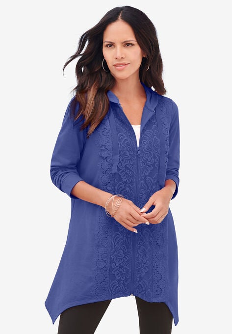 Lace French Terry Sweatshirt, TWILIGHT BLUE, hi-res image number null