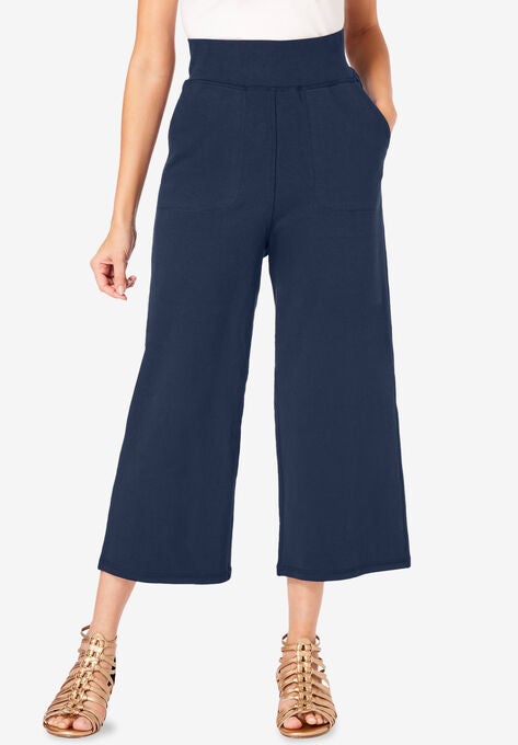 Side-Pocket Essential Stretch Yoga Capri Pant, NAVY, hi-res image number null