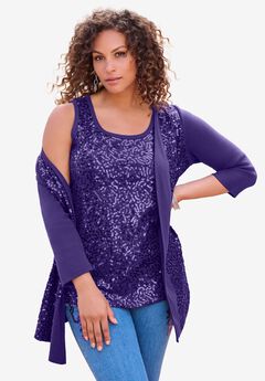 Sequin-Panelled Tank & Cardigan Set