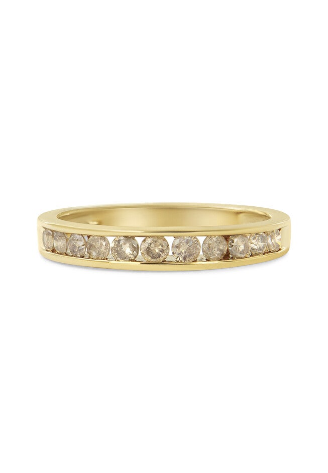 Yellow Gold Plated Sterling Silver Channel Set Round Champagne Diamond 11 Stone Band Ring, , alternate image number 3