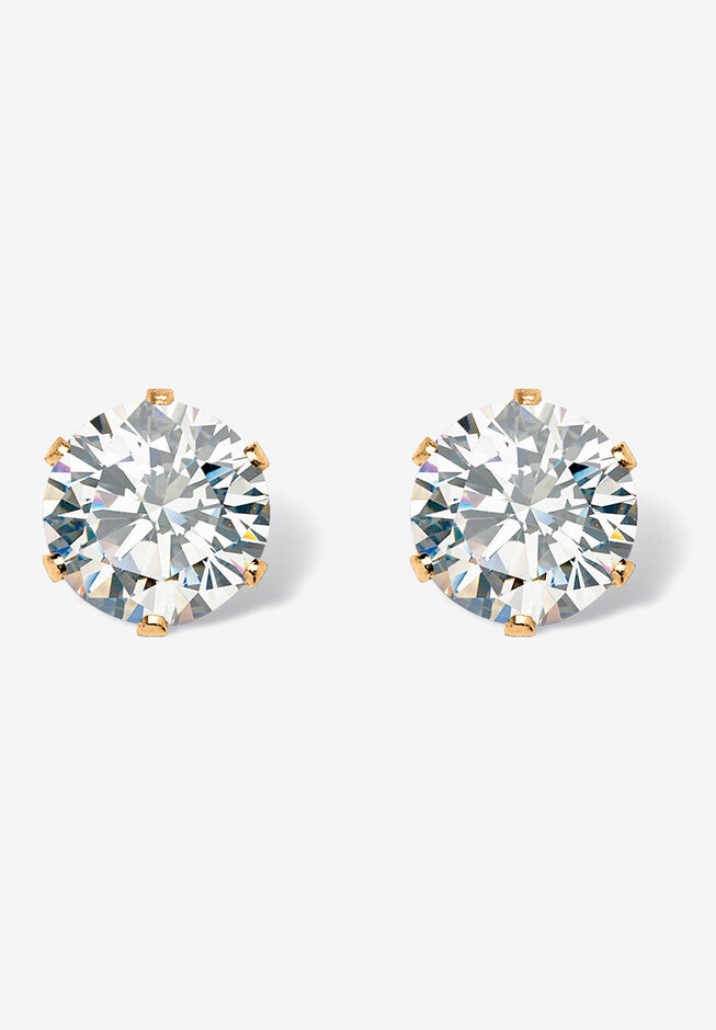 1.96 Cttw. Goldtone Round Cubic Zirconia Stud Earrings, GOLD, hi-res image number 0
