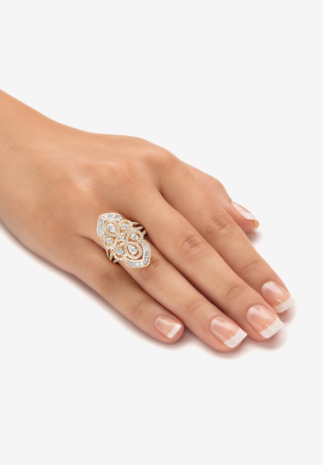 2.30 Cttw. 14K Gold-Plated Sterling Silver Pear-Cut Cubic Zirconia Cocktail Ring, , alternate image number 2