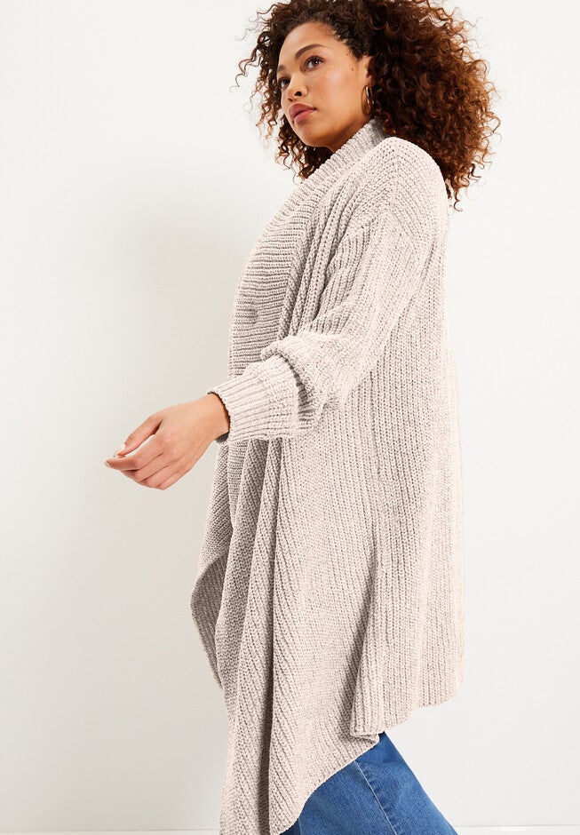 Chenille Drape-Front Cardigan, , alternate image number null