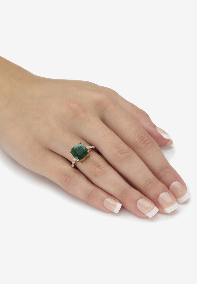 4.60 Cttw. Green Emerald & White Topaz Two-Tone Gold-Plated Sterling Silver Ring, , alternate image number 2