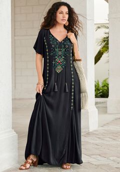 Aline Embroidered Crinkle Maxi Dress