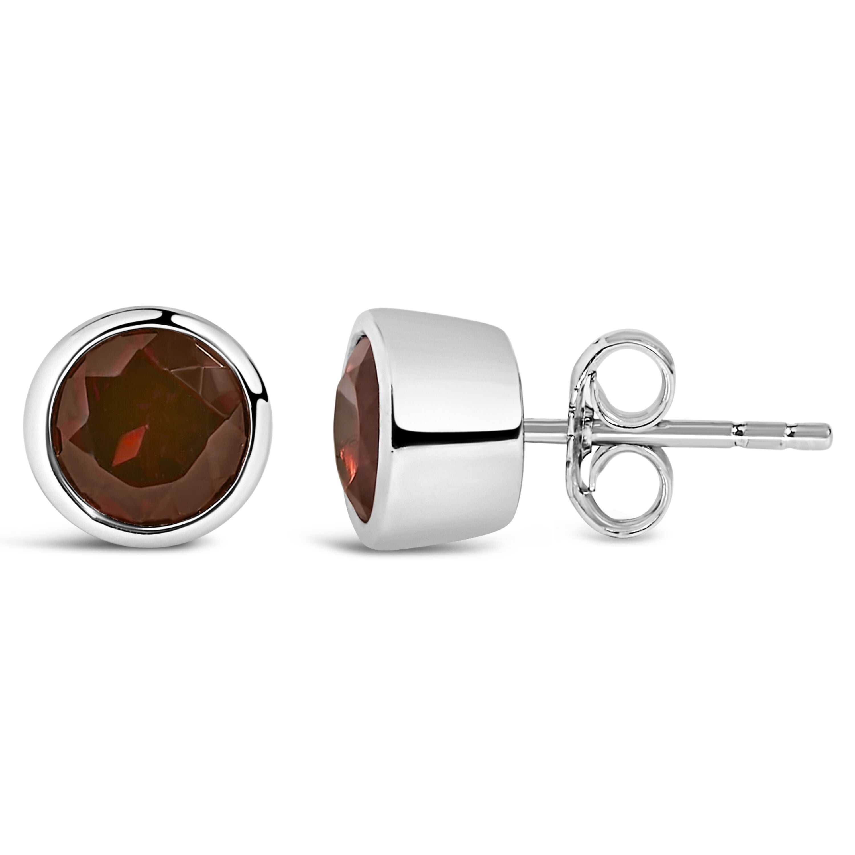.925 Sterling Silver 6MM Bezel Set Created Red Garnet Solitaire Stud Earrings, RED, alternate image number 2