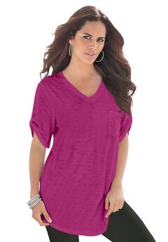 Plus Size Slub V-Neck Boyfriend Tunic Top