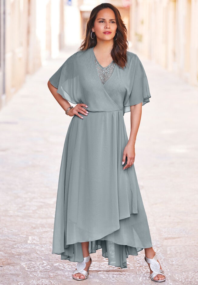 faux wrap chiffon dress C Wonder Chiffon Faux Wrap Flounce Dress