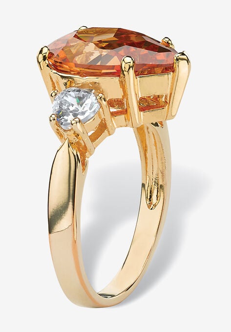 6.41 Tcw Pear-Cut Champagne Cubic Zirconia Ring In Gold-Plated, , on-hover image number null