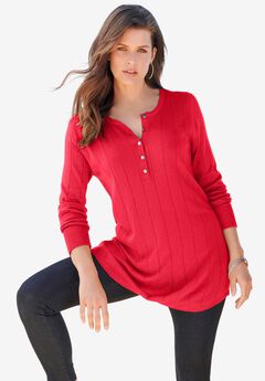 Plus Size Drop Needle Henley Lightweight Sweater Knit