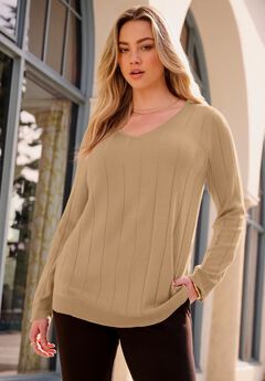 Plus Size Drop Needle V-Neck Lightweight Sweater Knit