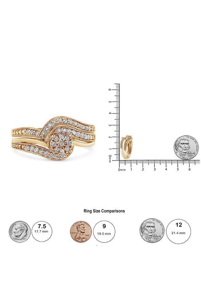 Yellow Gold Plated Silver 1/3Ct Cttw Multi-Diamond Bypass Vintage-Style Bridal Set, , alternate image number 5