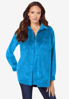 Extended Plus Size Corduroy Button-Front Shirt