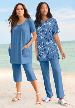 Print Notch Neck Soft Knit Tunic