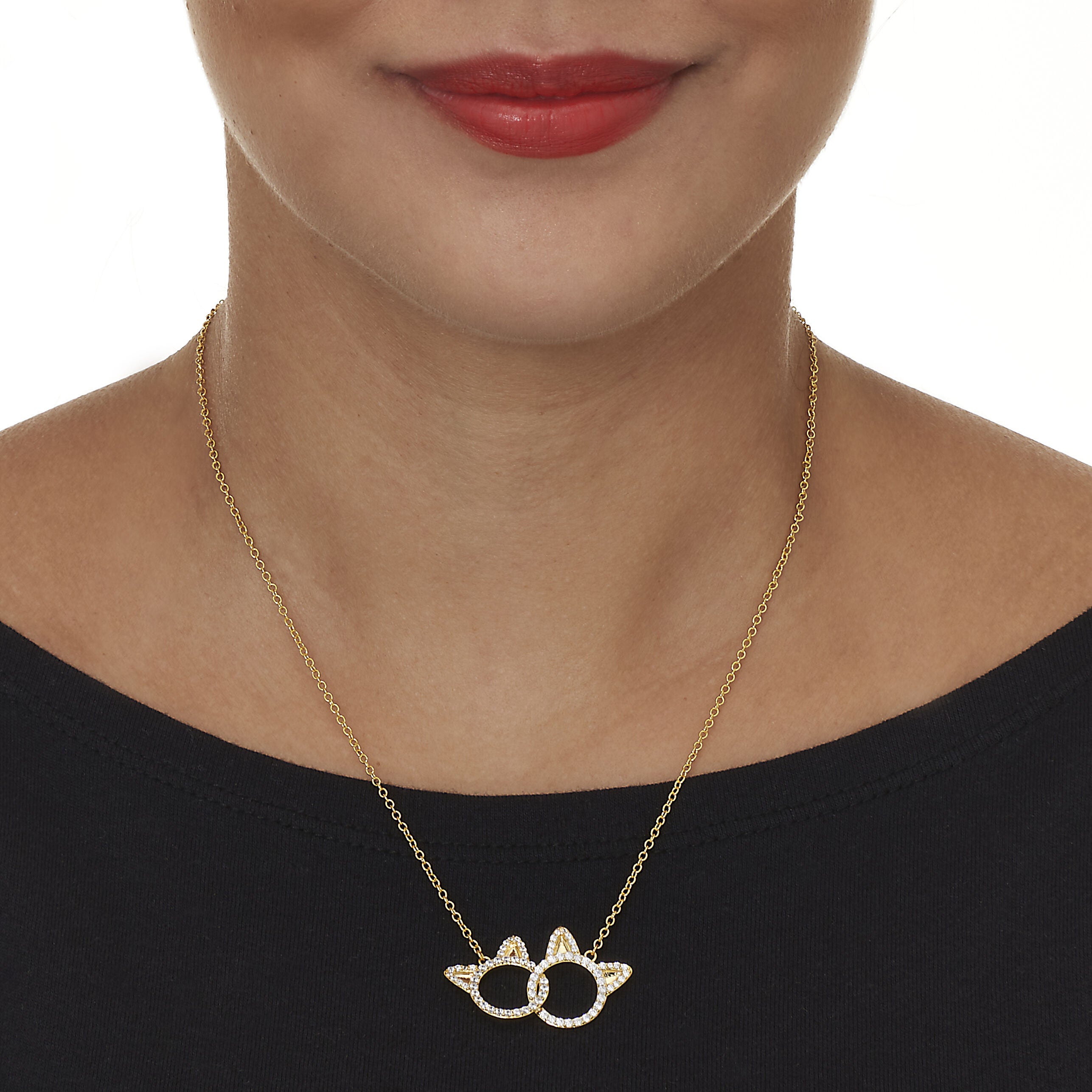 .95 TCW Round Cubic Zirconia 14k Yellow Gold-Plated Cat Necklace 18 to 20-inch, WHITE, alternate image number 2