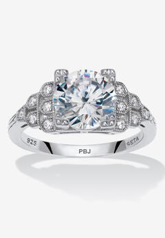 3.12 Tcw Round Cubic Zirconia Platinum-Plated Sterling Silver Engagement Ring
