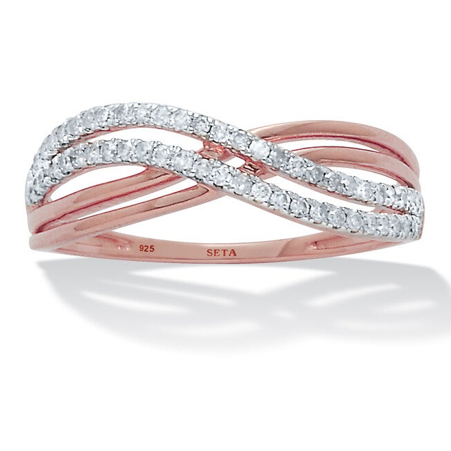 .25 TCW Diamond 14k Rose Gold Plated Sterling Silver Crossover Ring, WHITE, hi-res image number 0
