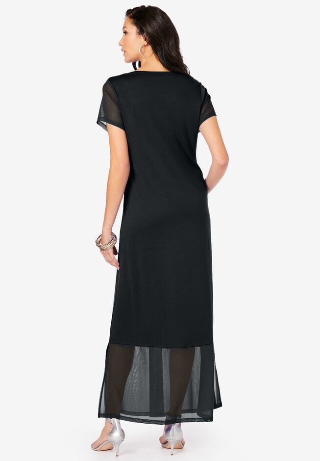 Mesh Detail Crewneck Dress, , on-hover image number null