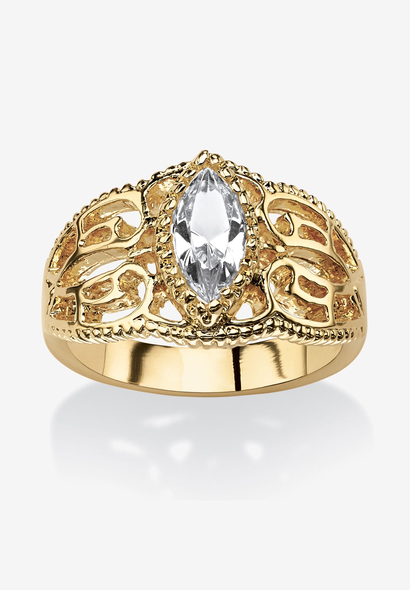 Simulated Birthstone Gold-Plated Filigree Ring, APRIL, hi-res image number 0
