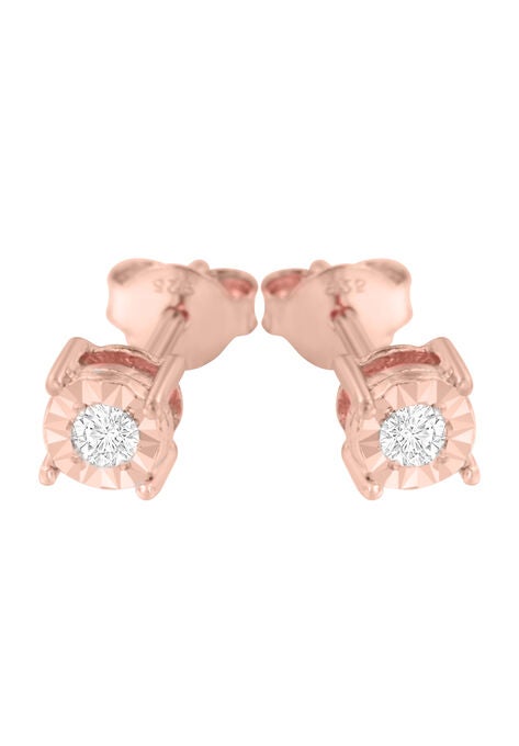 Rose Gold Plated Sterling Silver Round Brilliantcut Diamond Miracleset Stud Earrings, , alternate image number null