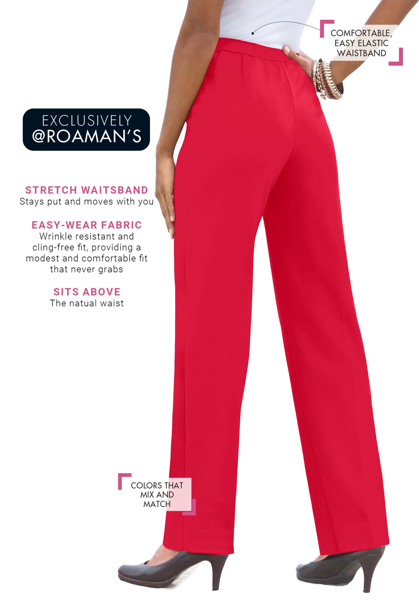 Plus Size Classic Bend Over&reg; Structured Straight Leg Pull-On Pant, VIVID RED, alternate image number 2