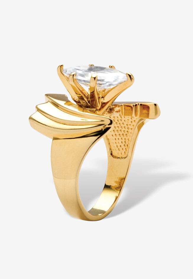 2.48 Tcw Marquise-Cut Cubic Zirconia Angled Ring Gold Ion Plated, , on-hover image number 1