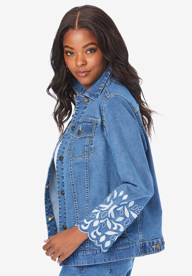 Embroidered Denim Jacket, , alternate image number null