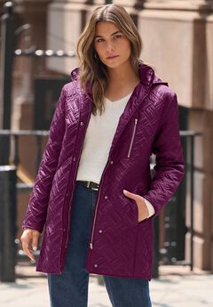 Plus Size Leather Trim Quilted Jacket